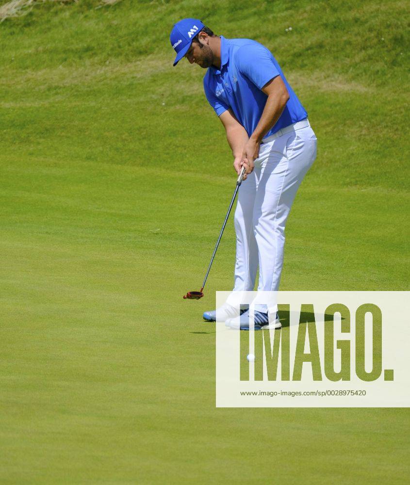 July 8th 2017, Portstewart Golf Club, Portstewart, Northern Ireland; Dubai Duty Free Irish Open Golf Championship, Day 3; John Rahm (USA) fails to find the hole on the 3rd during the third round of the Dubai Duty Free Irish Open; Rahm presently holds the lead towards the end of the 3rd round Cookex ActionPlus11898981