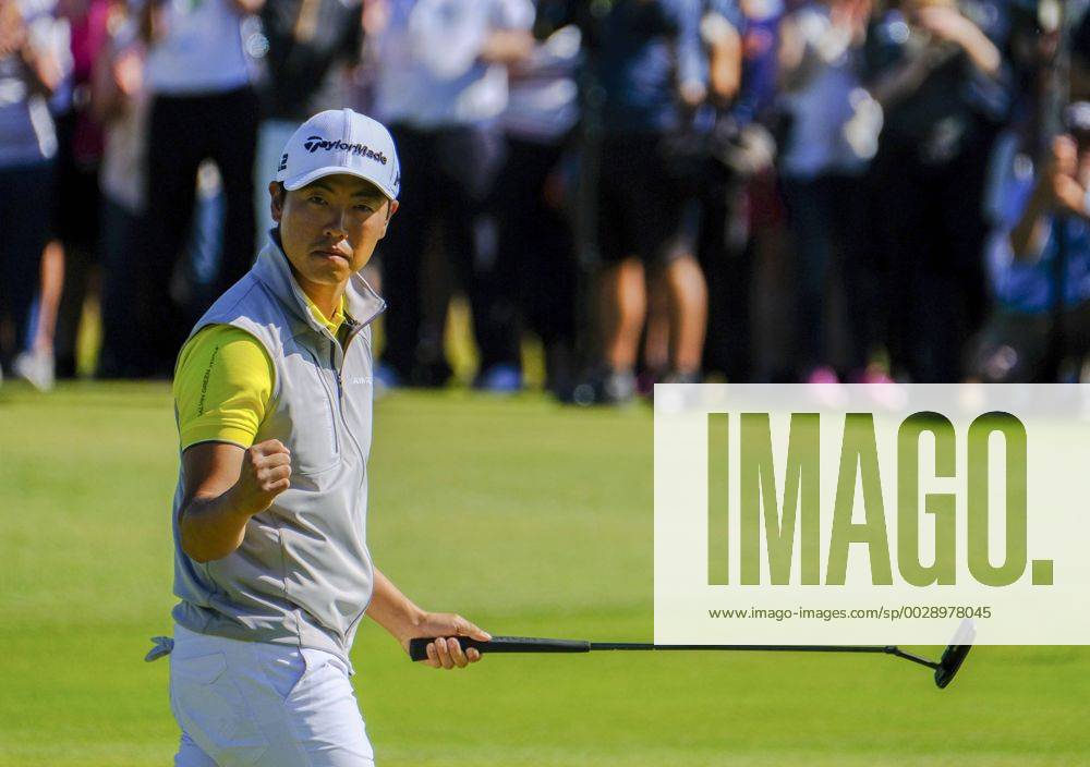 July 8th 2017, Portstewart Golf Club, Portstewart, Northern Ireland; Dubai Duty Free Irish Open Golf Championship, Day 3; Daniel Im (USA) celebrates his level par putt at the end of his third round match as he takes the joint lead into round 4 Cookex ActionPlus11899115
