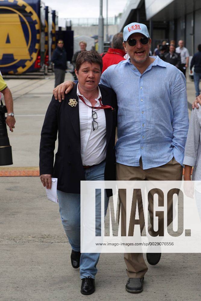 British Grand Prix, Silverstone 13 - 16 July 2017 16.07.2017 - Kate Beavan, Formula One Global Director of Hospitality, Experiences and Packages, with Woody Harrelson (USA) Actor