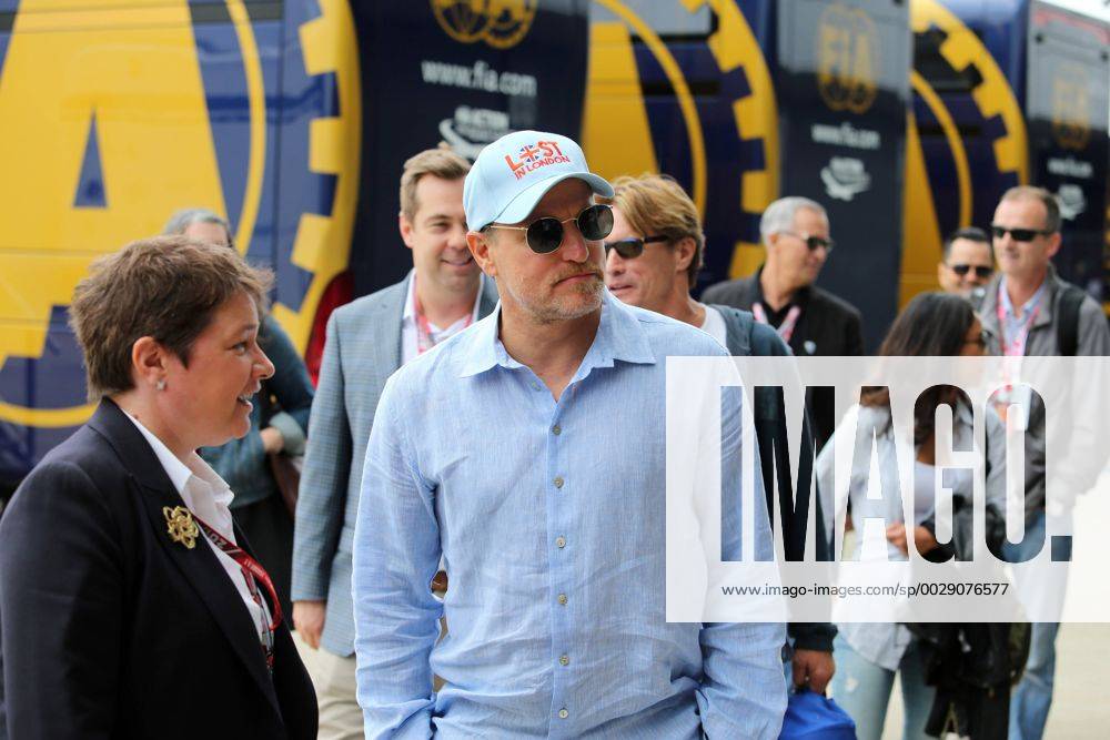 British Grand Prix, Silverstone 13 - 16 July 2017 16.07.2017 - Kate Beavan, Formula One Global Director of Hospitality, Experiences and Packages, with Woody Harrelson (USA) Actor
