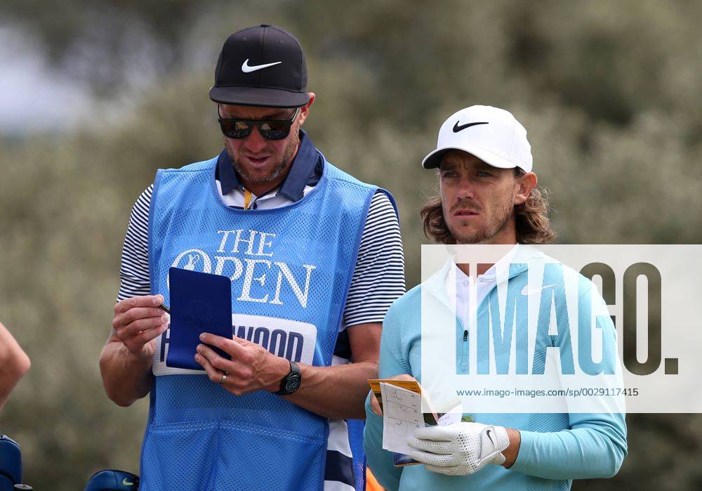 July 19th 2017, Royal Birkdale Golf Club, Southport, England; The 146th Open Golf Championship, Final Practice Day; Tommy Fleetwood (ENG) confers with his caddie Ian Finnis on the tee of the third hole Blunsdenx ActionPlus11903716