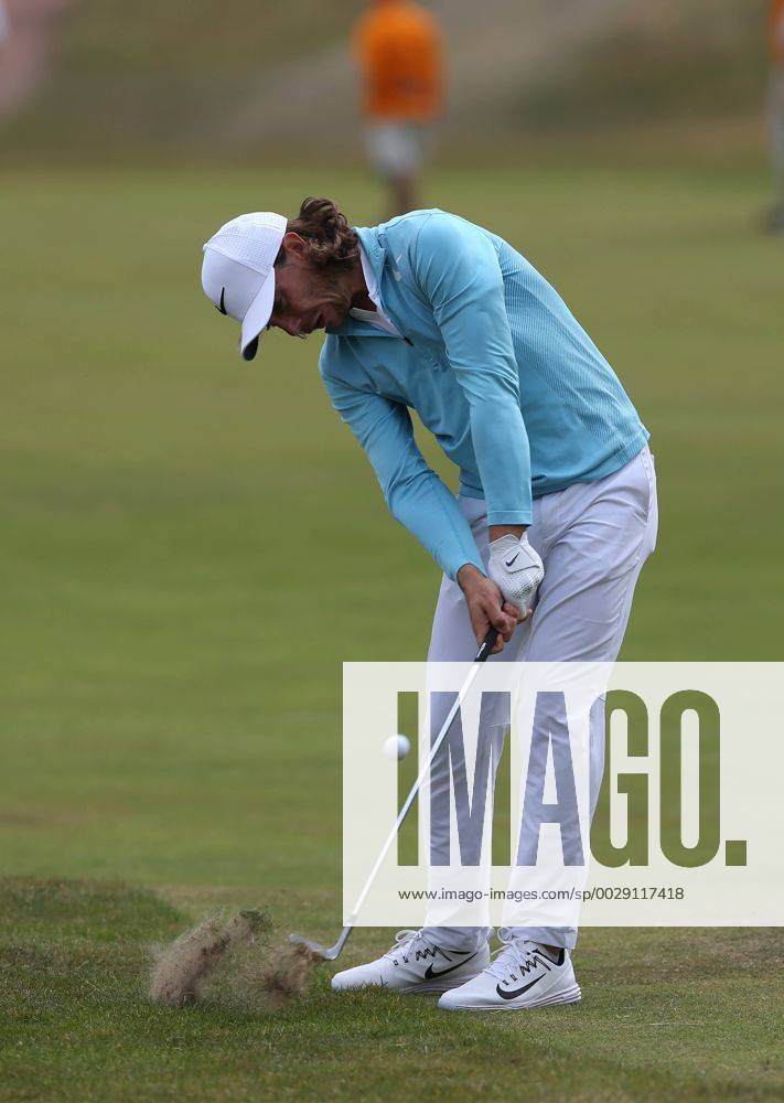 July 19th 2017, Royal Birkdale Golf Club, Southport, England; The 146th Open Golf Championship, Final Practice Day; Tommy Fleetwood (ENG) strikes his approach shot to the third green Blunsdenx ActionPlus11903719