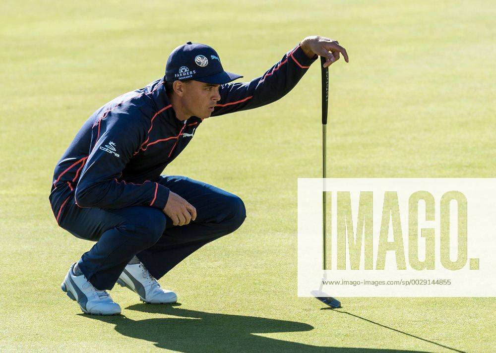 20th July 2017, Royal Birkdale Golf Club, Southport, England; The 146th Open Golf Championship, First round; Rickie Fowler (USA) lines up his putt on the 18th green Blunsdenx ActionPlus11904427