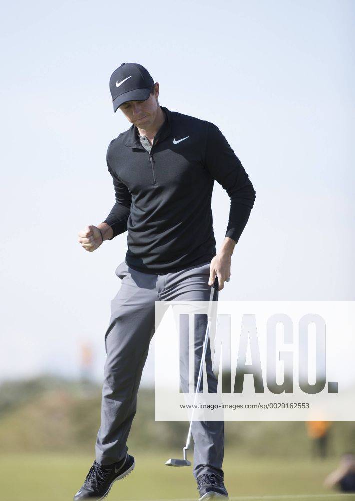 Rory McIlroy celebrates a birdie on the 9th at the 146th Open Championship at Royal Birkdale Golf Club, Southport, England on July 22, 2017. LON2017072203 HugoxPhilpott