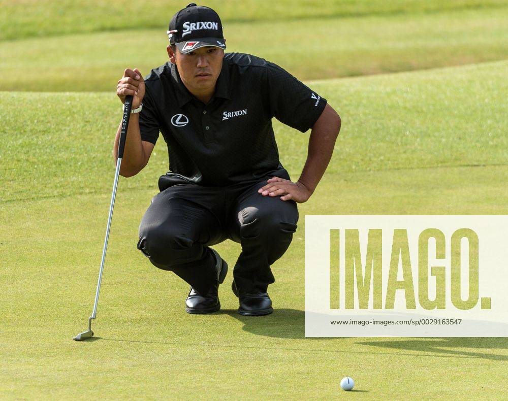 22nd July 2017, Royal Birkdale Golf Club, Southport, England; The 146th Open Golf Championship, third round ; Hideki Matsuyama (JPN) studies his putt on the 18th green Blunsdenx ActionPlus11905248