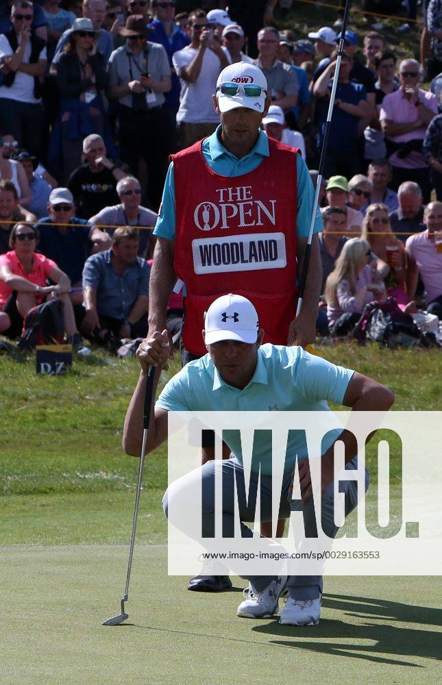 22nd July 2017, Royal Birkdale Golf Club, Southport, England; The 146th Open Golf Championship, third round ; Gary Woodland (USA) and his caddie study his short birdie putt on the par three 7th hole Blunsdenx ActionPlus11905213
