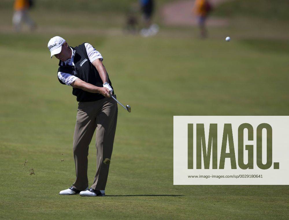 23rd July 2017, Royal Birkdale Golf Club, Southport, England; The 146th Open Golf Championship, fourth round ; Steve Stricker (USA hits his second shot the green on the 8th hole Blunsdenx ActionPlus11905769