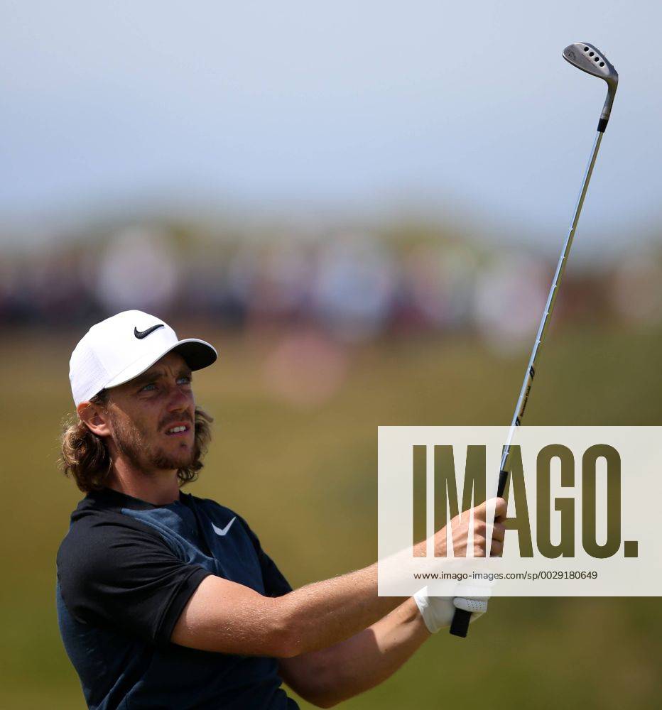 23rd July 2017, Royal Birkdale Golf Club, Southport, England; The 146th Open Golf Championship, fourth round ; Tommy Fleetwood (ENG) follows the flight of his pitch shot to the flag on the 8th green Blunsdenx ActionPlus11905777
