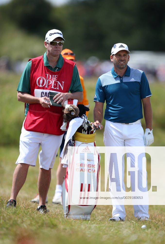 23rd July 2017, Royal Birkdale Golf Club, Southport, England; The 146th Open Golf Championship, fourth round ; Sergio Garcia (ESP) discusses his second shot from the rough with his caddie on the 8th hole Blunsdenx ActionPlus11905781