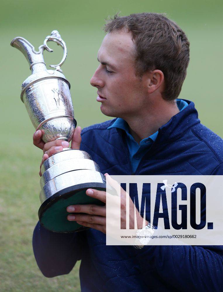 23rd July 2017, Royal Birkdale Golf Club, Southport, England; The 146th Open Golf Championship, fourth round ; Jordan Spieth (USA) kisses the Open Championship claret jug trophy Blunsdenx ActionPlus11905790