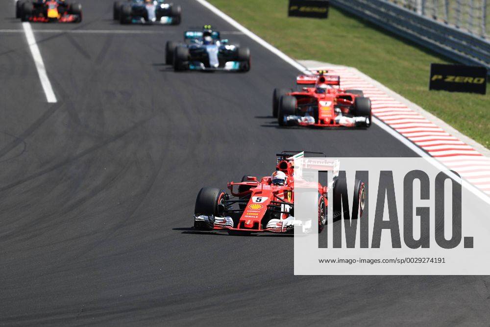 July 30th 2017, Hungaroring, Mogyor& xf3;d, Hungary; Formula One Grand Prix of Hungary, Race Day; Sebastian Vettel - Scuderia Ferrari SF70H leads at the restart followed by Kimi Raikkonen - Scuderia Ferrari SF70H xOctanex ActionPlus11907930