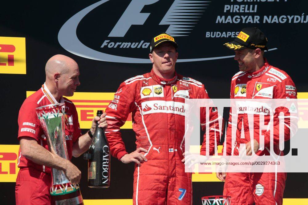 FORMULA 1 - Hungarian GP BUDAPEST,HUNGARY,30.JUL.17 - MOTORSPORTS, FORMULA 1 - Grand Prix of Hungary, Hungaroring. Image shows Jock Clear (Ferrari Engineering Director), Kimi Raikkoenen (FIN Ferrari) and Sebastian Vettel (GER Ferrari). Keywords: award ceremony. GEPAxpictures Mueller