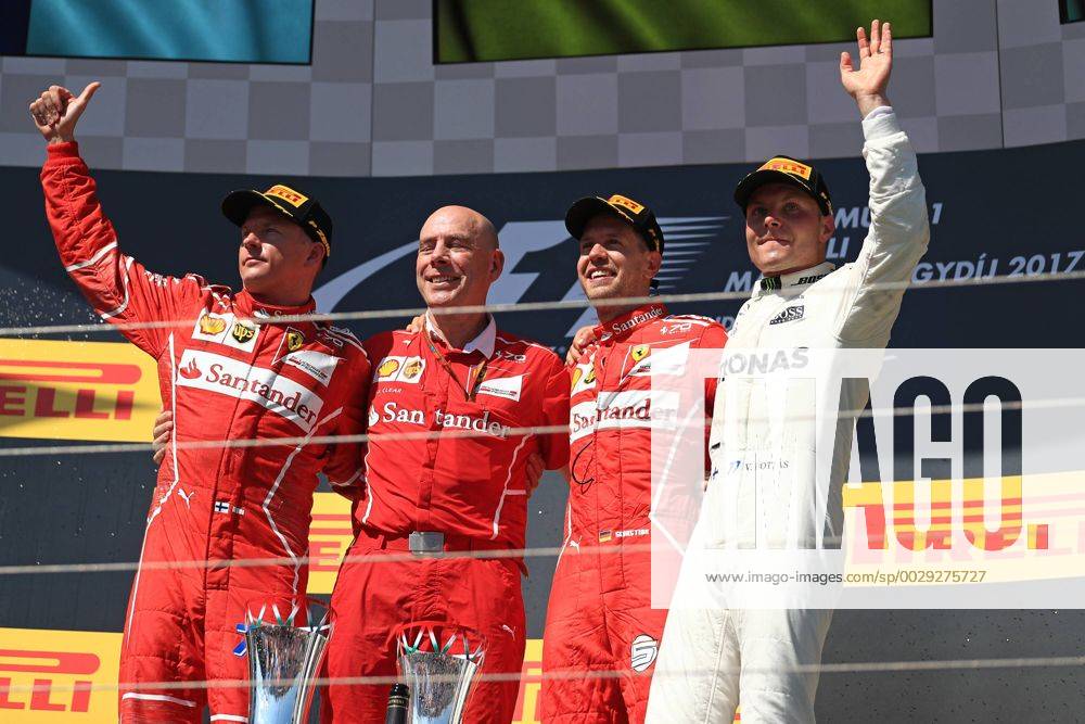 July 30th 2017, Hungaroring, Mogyor& xf3;d, Hungary; Formula One Grand Prix of Hungary, Race Day; Sebastian Vettel - Scuderia Ferrari SF70H wins the GP followed by team mate Kimi Raikkonen and Valtteri Bottas - Mercedes AMG Petronas F1 W08 EQ Energy+ xOctanex ActionPlus11908062