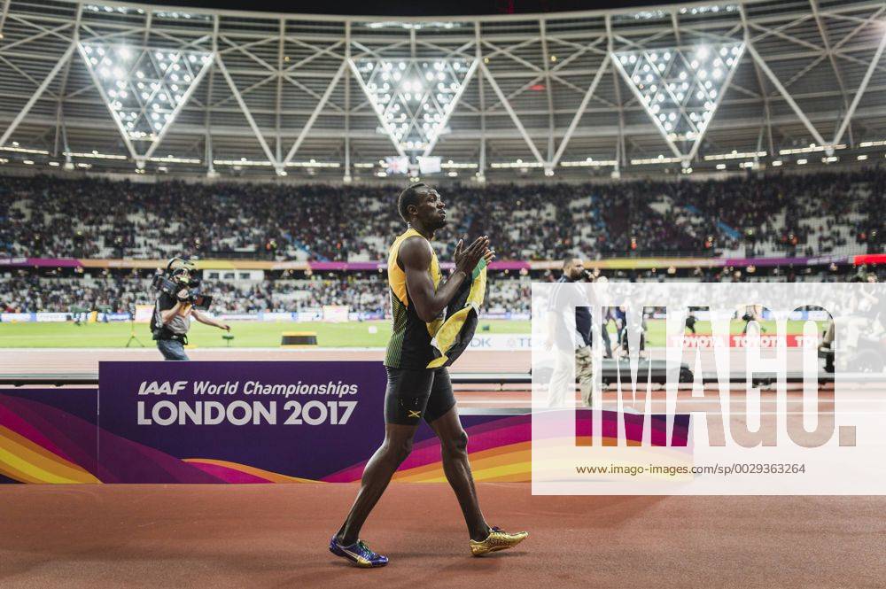 - SPORT London, Großbritannien, 05.08.2017: Leichtathletik WM London 2017 - Tag 1. 100m Finale Männer, Usain Bolt (Jamaika) auf der Ehrenrunde.