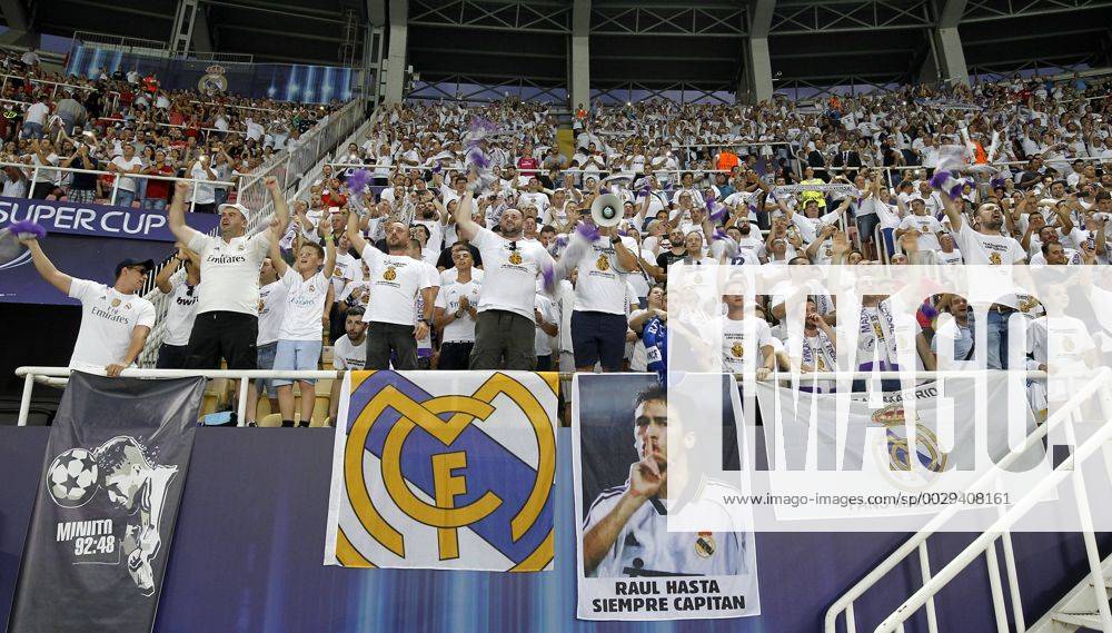 Final de la Supercopa de Europa entre el Real Madrid y el Manchester United ManU En la imagen, aficionados del Real Madrid. 2017 UEFA Super Cup final match between Real Madrid and Manchester United. In this picture, Real Madrid supporters. RIVEROx