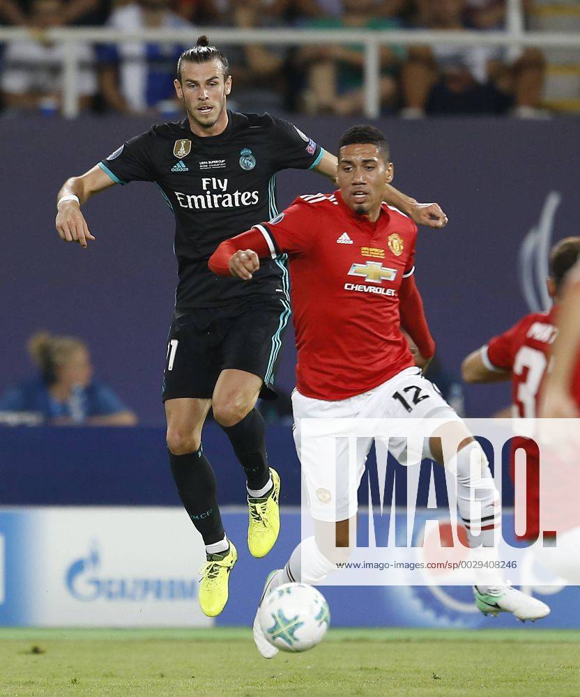 Final de la Supercopa de Europa entre el Real Madrid y el Manchester United ManU En la imagen, Bale y Smalling. 2017 UEFA Super Cup final match between Real Madrid and Manchester United. In this picture, Bale and Smalling. xÃngelxRiverox