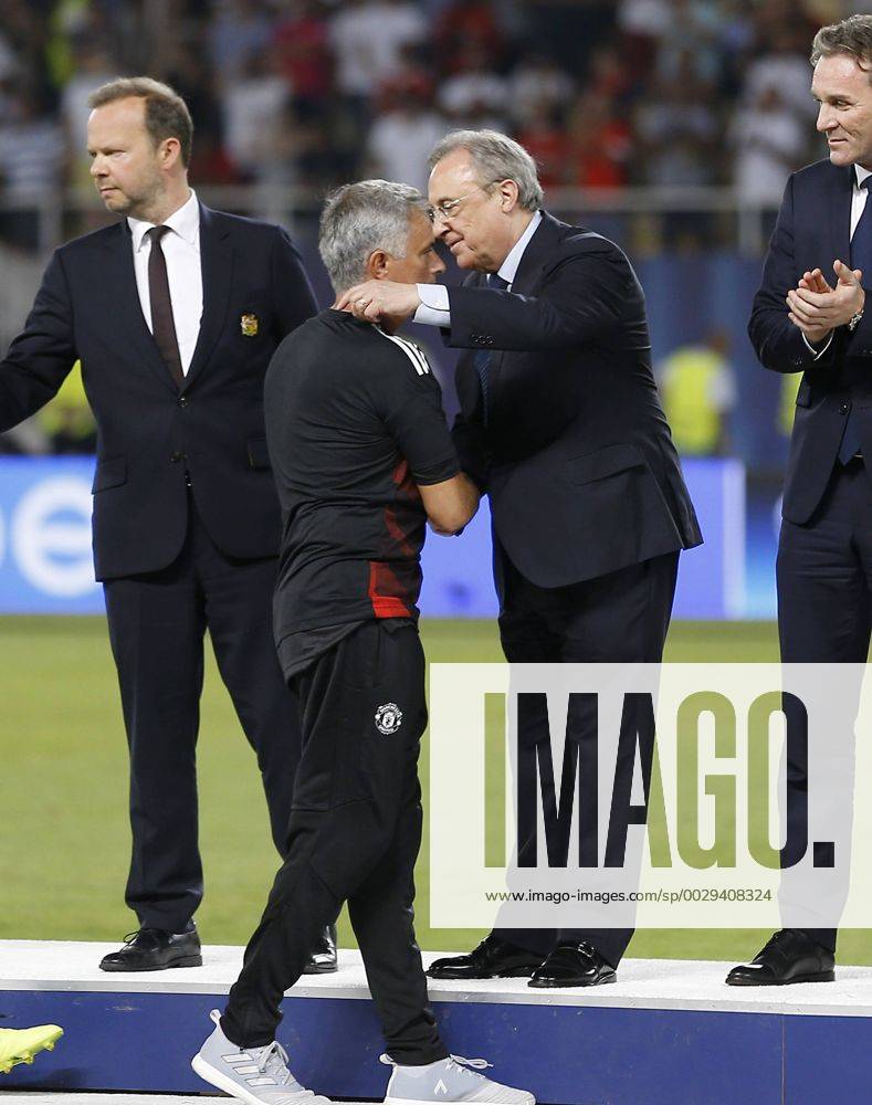 Final de la Supercopa de Europa entre el Real Madrid y el Manchester United ManU En la imagen, Mourinho y Florentino Perez. 2017 UEFA Super Cup final match between Real Madrid and Manchester United. In this picture, Mourinho and Florentino Perez. xÃngelxRiverox