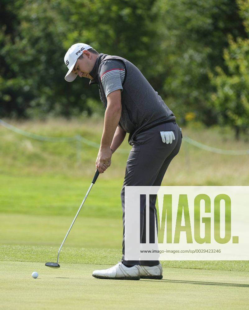 August 10th 2017, Galgorm Castle Golf Club, Galgorm, Northern Ireland; Northern Ireland Open, 1st Round; Jamie Rutherford (ENG) putts out on the 18th Cookex ActionPlus11914063