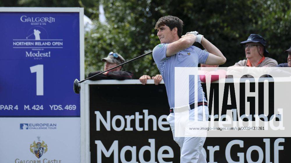 August 10th 2017, Galgorm Castle Golf Club, Galgorm, Northern Ireland; Northern Ireland Open, 1st Round; Local player Dermot Mcelroy (NIR) plays his opening tee shot Cookex ActionPlus11914086
