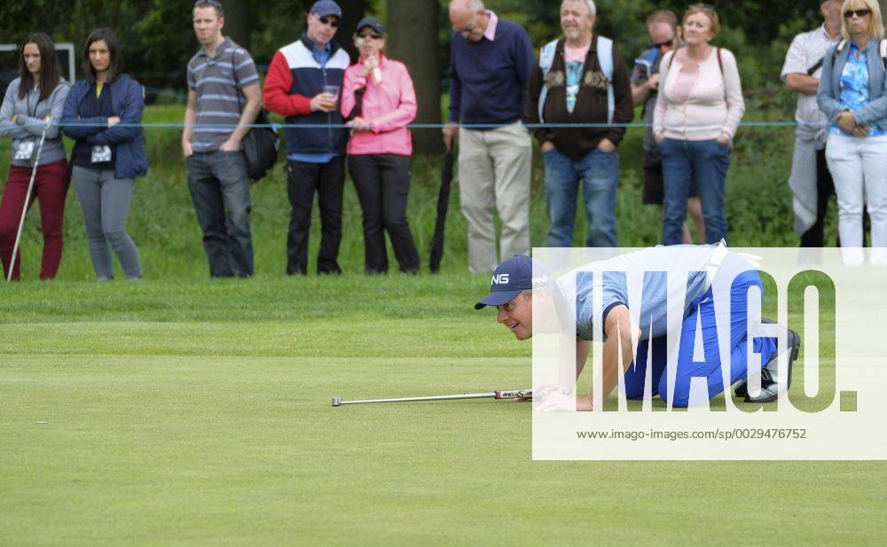 August 13th 2017, Galgorm Castle Golf Club, Galgorm, Northern Ireland; Northern Ireland Open, 4th Round, The Sunday Shootout; Alessandro Tadini ITA) gets down low to line up his putt during the final round of Shootout Sunday Cookex ActionPlus11916359