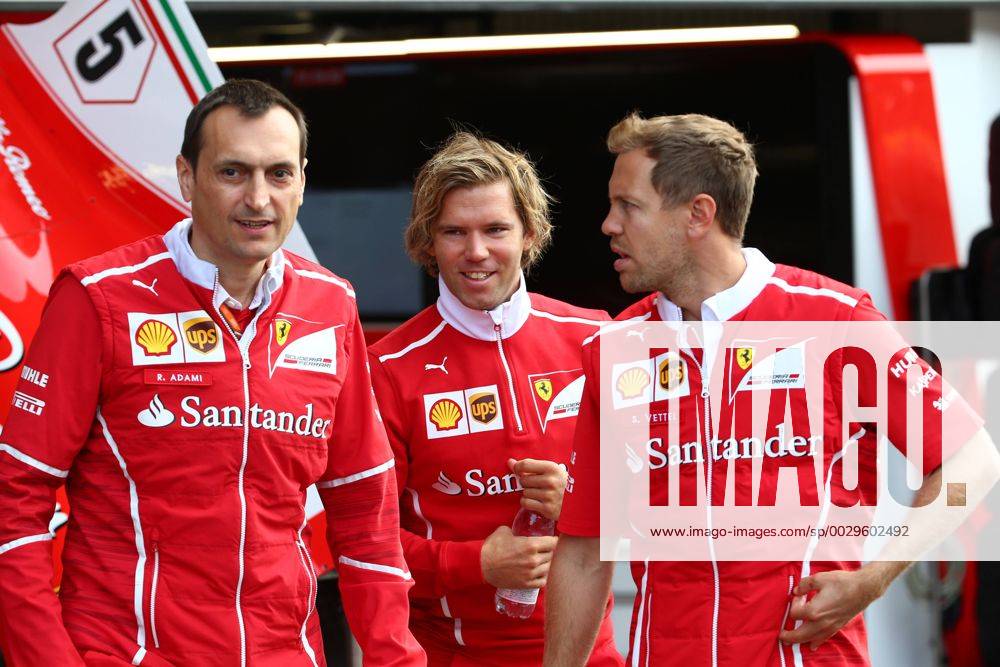 Riccardo Adami (ITA) Ferrari Race Engineer, Antti Kontsas (FIN) Sebastian Vettel Personal Trainer and Sebastian Vettel (GER) Scuderia Ferrari SF70H Belgian Grand Prix, Spa-Francorchamps 24 - 27 August 2017 24.08.2017 - Riccardo Adami (ITA) Ferrari Race Engineer, Antti Kontsas (FIN) Sebastian Vettel Personal Trainer and Sebastian Vettel (GER) Scuderia Ferrari SF70H