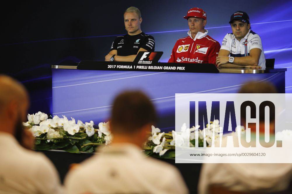 Valtteri Bottas of Finland and Mercedes AMG Petronas F1 Team, Kimi Raikkonen of Finland and Scuderia Ferrari and Felipe Massa of Brazil and Williams Martini Racing are seen in the press conference PK Pressekonferenz during the Formula 1 Grand Prix of Belgium at Circuit de Spa-Francorchamps, Stavelot, Belgium on 24 August 2017.