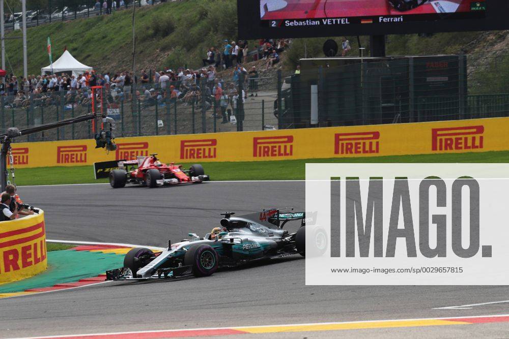 Race, Lewis Hamilton (GBR) Mercedes AMG F1 W08 leads Sebastian Vettel (GER) Scuderia Ferrari SF70H Belgian Grand Prix, Spa-Francorchamps 24 - 27 August 2017 27.08.2017 - Race, Lewis Hamilton (GBR) Mercedes AMG F1 W08 leads Sebastian Vettel (GER) Scuderia Ferrari SF70H