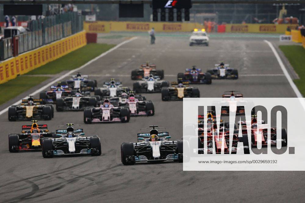 Lewis Hamilton of Great Britain and Mercedes AMG Petronas F1 Team leads at the start of the Formula 1 Grand Prix of Belgium at Circuit de Spa-Francorchamps, Stavelot, Belgium on 27 August 2017.