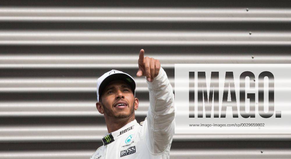 Mercedes British driver Lewis Hamilton celebrates on the podium after winning the Spa-Francorchamps Formula One Grand Prix of Belgium race, in Spa-Francorchamps, Sunday 27 August 2017. BENOITxDOPPAGNE x05153341x