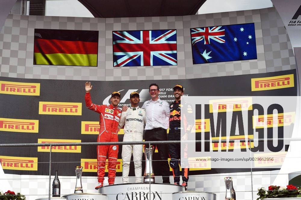 Daniel Ricciardo (AUS 3), Red Bull Racing, Sebastian Vettel (GER 5), Scuderia Ferrari, Lewis Hamilton (GB 44), Mercedes AMG Petronas Motorsport, Grosser Preis von Belgien 2017, Rennen, Motorsport, Formel 1, 27.08.2017, Spa-Francorchamps
