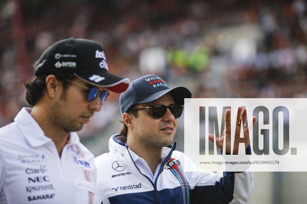 (Left to right) Sergio Perez of Mexico and Sahara Force India F1 team and Felipe Massa of Brazil and Williams Martini Racing during the Formula 1 Grand Prix of Belgium at Circuit de Spa-Francorchamps, Stavelot, Belgium on 27 August 2017.