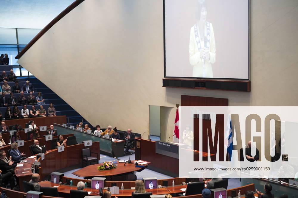 Newly elected Mayor Olivia Chow receives a round of applause during her Declaration of Office Ceremony at Toronto City Hall, on Wednesday, July 12, 2023. Toronto CANADA - ZUMAc35_ 20230712_zaf_c35_082