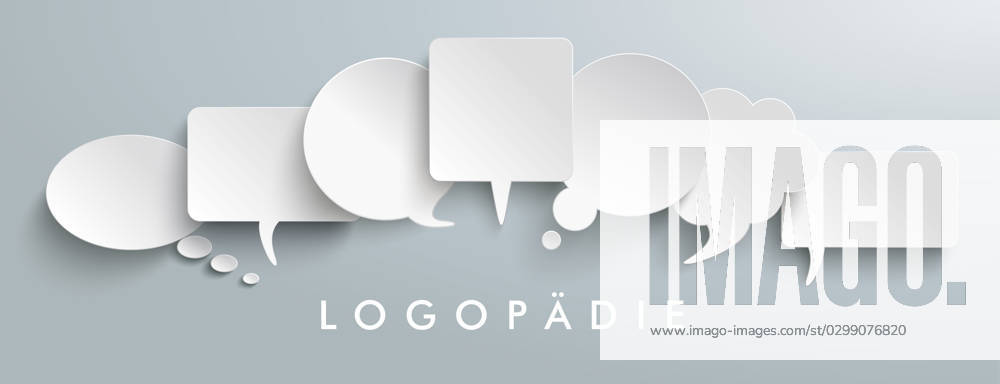 White Paper Speech Balloons Logopaedie Header German text Logopaedie, translate Logopedics.