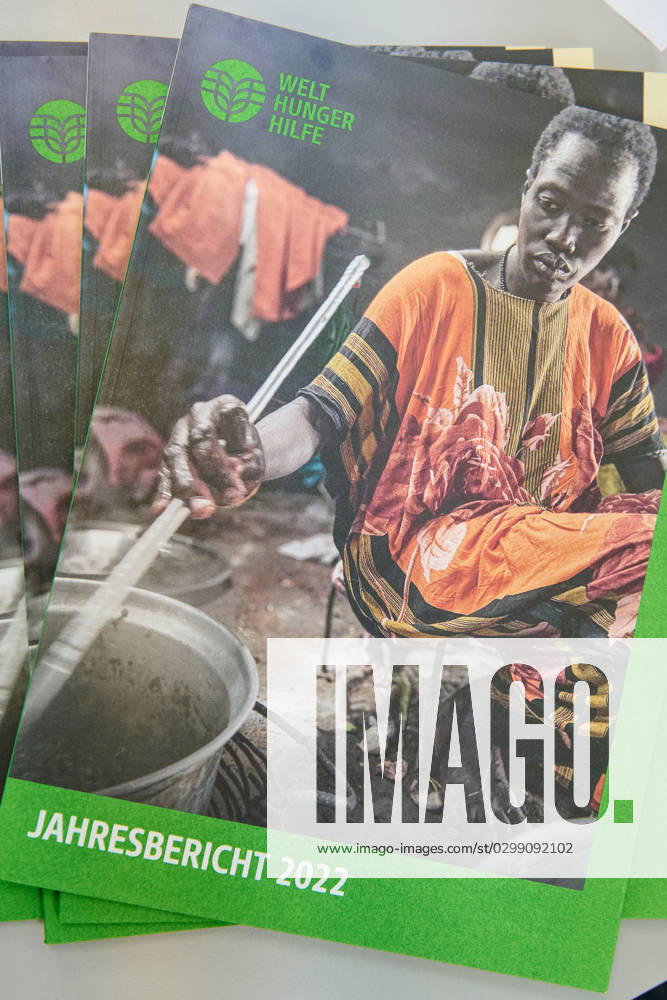 Welthungerhilfe presents its annual report 2022 on 13 07 2023 in Berlin The increased food prices due to the war in Ukraine lead to more hunger in the world Many people can no longer afford basic food, warns Welthungerhilfe In the picture Brochures of the annual report See epd news of 13 07 2023