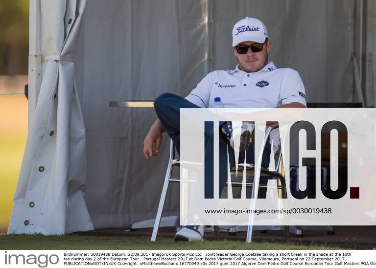 Joint leader George Coetzee taking a short break in the shade at the 10th tee during day 2 of the European Tour - Portugal Masters 2017 at Dom Pedro Victoria Golf Course, Vilamoura, Portugal on 22 September 2017.