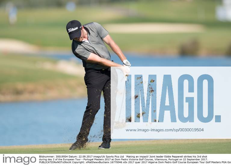 Making an impact! Joint leader Eddie Pepperell strikes his 3rd shot during day 2 of the European Tour - Portugal Masters 2017 at Dom Pedro Victoria Golf Course, Vilamoura, Portugal on 22 September 2017.