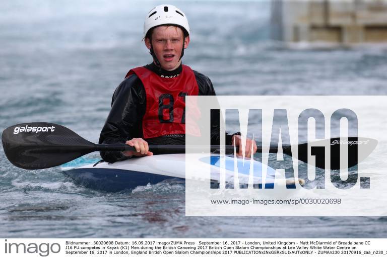London, United Kingdom - Matt McDiarmid of Breadalbane CC J16 PU.competes in Kayak (K1) Men.during the British Canoeing 2017 British Open Slalom Championships at Lee Valley White Water Centre on September 16, 2017 in London, England British Open Slalom Championships 2017 - ZUMAn230 20170916_zaa_n230_1797