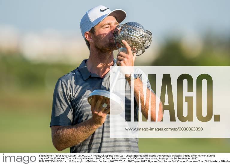 Lucas Bjerregaard kisses the Portugal Masters trophy after he won during day 4 of the European Tour - Portugal Masters 2017 at Dom Pedro Victoria Golf Course, Vilamoura, Portugal on 24 September 2017.
