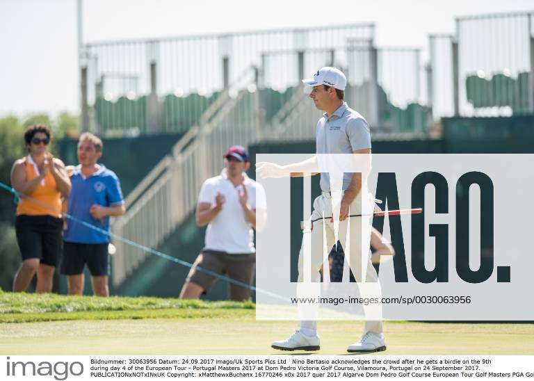 Nino Bertasio acknowledges the crowd after he gets a birdie on the 9th during day 4 of the European Tour - Portugal Masters 2017 at Dom Pedro Victoria Golf Course, Vilamoura, Portugal on 24 September 2017.