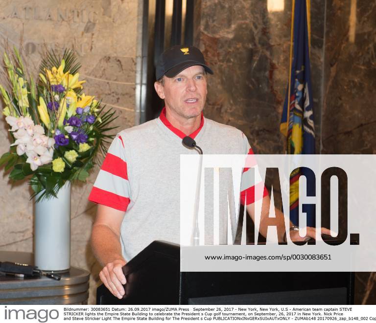 New York, New York, U.S - American team captain STEVE STRICKER lights the Empire State Building to celebrate the President s Cup golf tournament, on September, 26, 2017 in New York. Nick Price and Steve Stricker Light The Empire State Building for The President s Cup - ZUMAb148 20170926_zap_b148_002