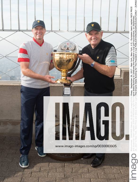 New York, New York, U.S - European team captain NICK PRICE and American team captain STEVE STRICKER light the Empire State Building to celebrate the President s Cup golf tournament, on September, 26, 2017 in New York. Nick Price and Steve Stricker Light The Empire State Building for The President s Cup - ZUMAb148 20170926_zap_b148_035