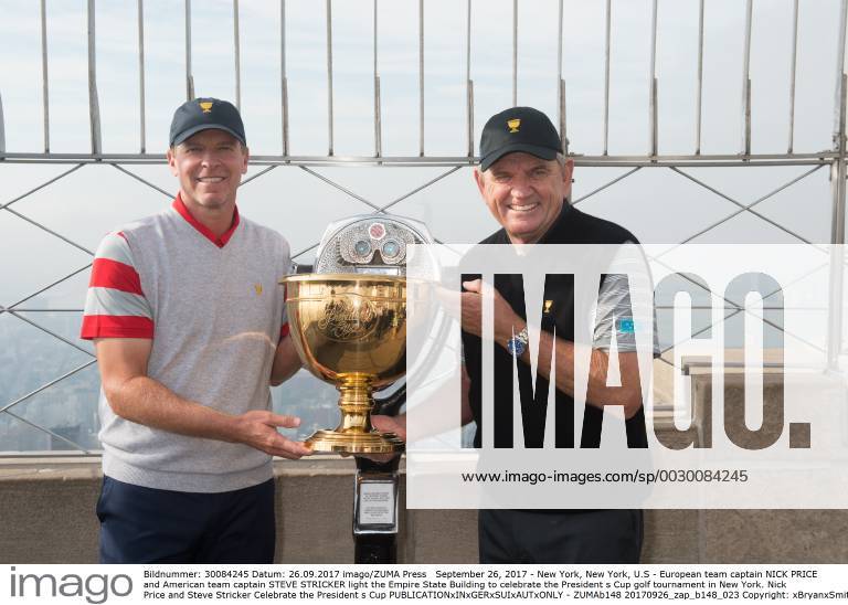 New York, New York, U.S - European team captain NICK PRICE and American team captain STEVE STRICKER light the Empire State Building to celebrate the President s Cup golf tournament in New York. Nick Price and Steve Stricker Celebrate the President s Cup - ZUMAb148 20170926_zap_b148_023