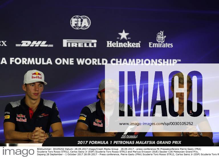 press conference PK Pressekonferenz Pierre Gasly (FRA) Scuderia Toro Rosso STR12, Carlos Sainz Jr (ESP) Scuderia Toro Rosso STR12 and Marcus Ericsson (SUE) Sauber C36 Malaysian Grand Prix, Sepang 28 September - 1 October 2017 28.09.2017 - Press conference, Pierre Gasly (FRA) Scuderia Toro Rosso STR12, Carlos Sainz Jr (ESP) Scuderia Toro Rosso STR12 and Marcus Ericsson (SUE) Sauber C36