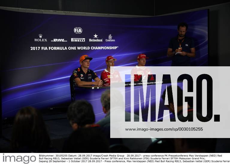press conference PK Pressekonferenz Max Verstappen (NED) Red Bull Racing RB13, Sebastian Vettel (GER) Scuderia Ferrari SF70H and Kimi Raikkonen (FIN) Scuderia Ferrari SF70H Malaysian Grand Prix, Sepang 28 September - 1 October 2017 28.09.2017 - Press conference, Max Verstappen (NED) Red Bull Racing RB13, Sebastian Vettel (GER) Scuderia Ferrari SF70H and Kimi Raikkonen (FIN) Scuderia Ferrari SF70H