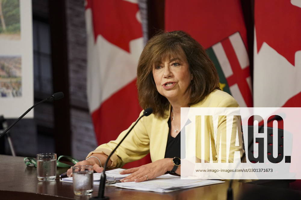 Ontario Auditor General Bonnie Lysyk speaks to the media during a press conference regarding her Special Report on Changes to the Greenbelt, at Queens Park, in Toronto, Wednesday, Aug. 9, 2023. Toronto Canada - ZUMAc35_ 20230809_zaf_c35_011