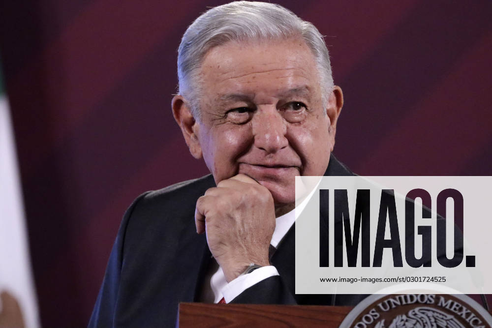 Mexiko, Andres Manuel Lopez Obrador Pressekonferenz August 14, 2023, Mexico City, Mexico: The President of Mexico, Andres Manuel Lopez Obrador at the press conference at the National Palace in Mexico City. on August 14, 2023 in Mexico City, Mexico Mexico City Mexico - ZUMAe321 20230814_zia_e321_017