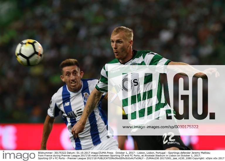 Lisbon, Lisbon, Portugal - Sportings defender Jeremy Mathieu from France during Premier League 2017 18 match between Sporting CP and FC Porto, at Alvalade Stadium in Lisbon on October 1, 2017. Sporting CP v FC Porto - Premier League 2017 18 - ZUMAn230 20171001_zaa_n230_1080