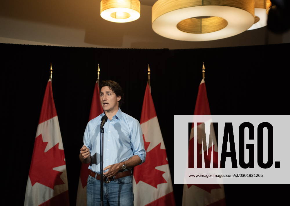Prime Minister Justin Trudeau makes a statement about the wildfires in Western Canada in Charlottetown, Sunday, Aug. 20, 2023. He and the rest of his cabinet is in the city for a retreat beginning Monday. Charlottetown CANADA - ZUMAc35_ 20230820_zaf_c35_035