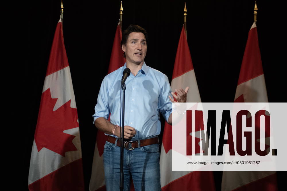 Prime Minister Justin Trudeau makes a statement about the wildfires in Western Canada in Charlottetown, Sunday, Aug. 20, 2023. He and the rest of his cabinet is in the city for a retreat beginning Monday. Charlottetown CANADA - ZUMAc35_ 20230820_zaf_c35_036