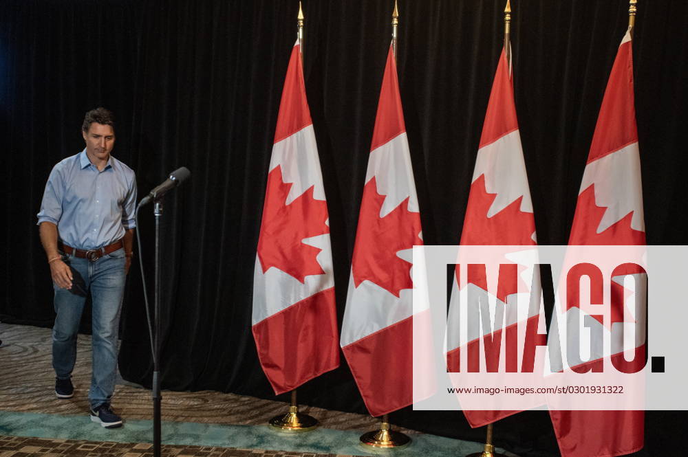 Prime Minister Justin Trudeau walks to the microphone to make a statement about the wildfires in Western Canada in Charlottetown, Sunday, Aug. 20, 2023. He and the rest of his cabinet is in the city for a retreat beginning Monday. Charlottetown CANADA - ZUMAc35_ 20230820_zaf_c35_039